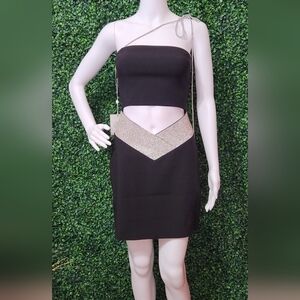 Miss Circle Black Crystal Strap Cutout Dress